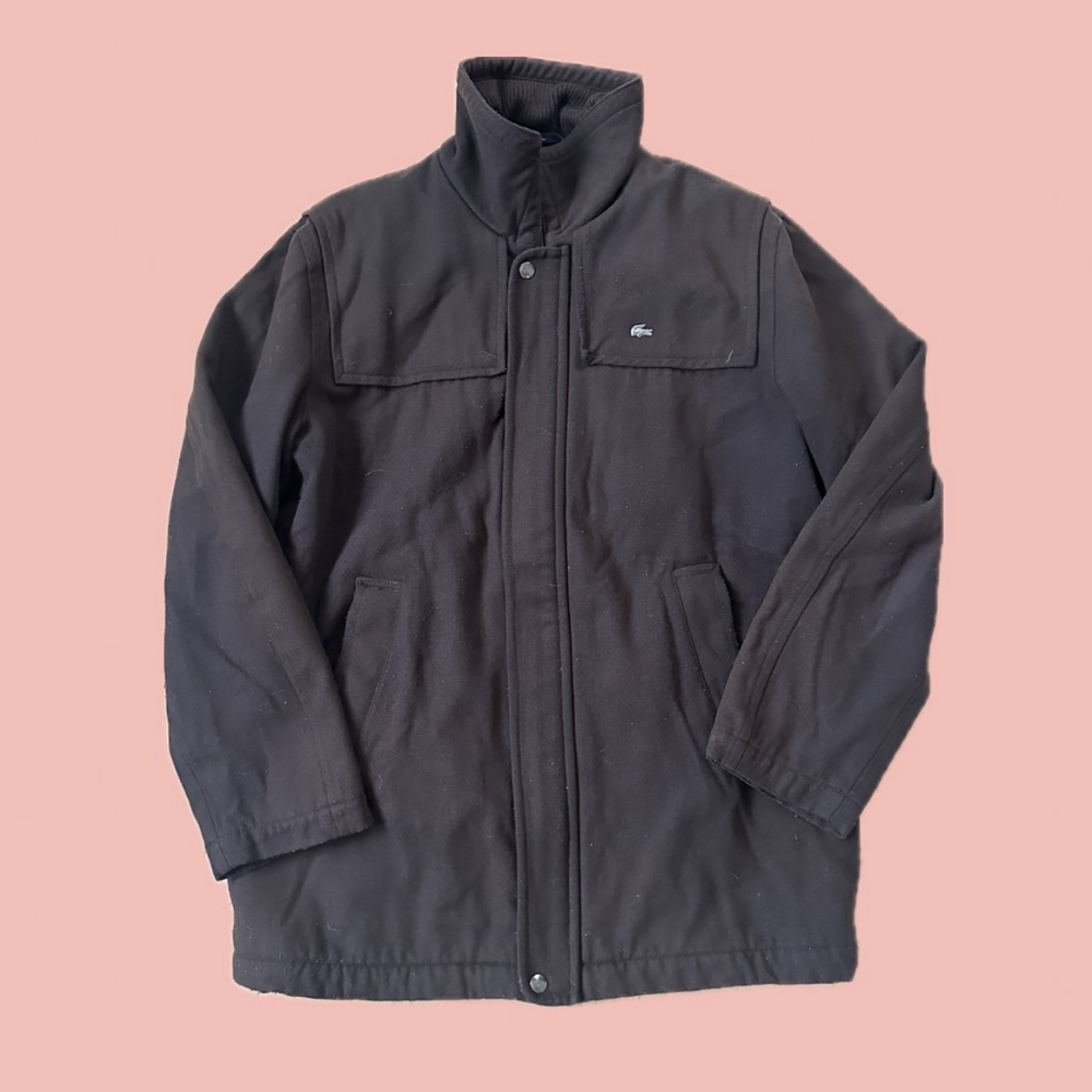Vintage Lacoste Wool Blend Jacket Men Brown Insulated Classic Coat